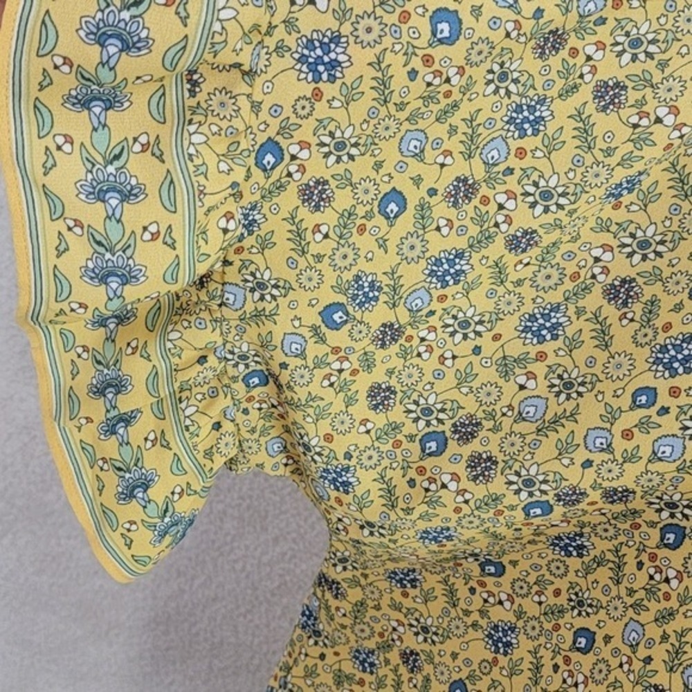 Max Studio NEW Women's L Yellow Floral Boho Romantic Tie-Front Ruffle Blouse - Picture 5 of 14
